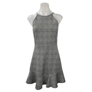 Aqua Womens Black White Plaid Checkered Sleeveless Ruffle Mini A-Line Dress Sz M